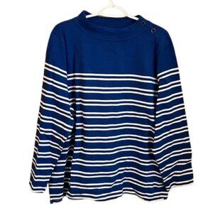 Talbots 2X Plus Blue White Striped Cotton Knit Top Long Sleeves